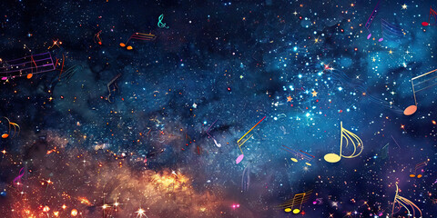 Starry Night Sonata: Music Notes Floating Under a Starry Night Sky with Constellations