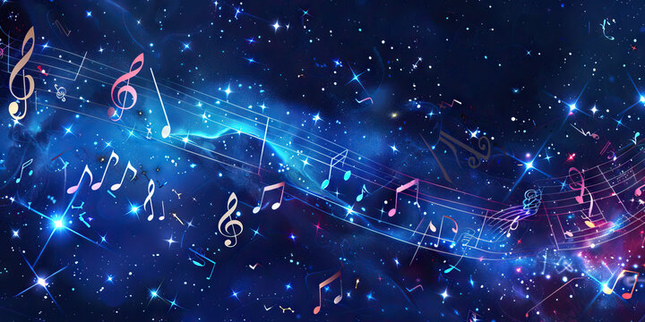 Starry Night Sonata: Music Notes Floating Under a Starry Night Sky with Constellations