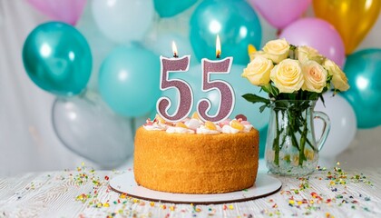 number 55 candle on a twenty eit year birthday or anniversary LARGE cake celebration