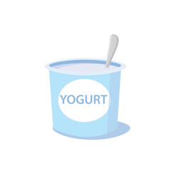 Packing yogurt with a teaspoon. Natural yogurt. Vector illustration.