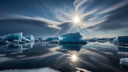 Icebergs from nearby glacier float in ice lagoon on its way to the sea, Iceland, Polar Regions