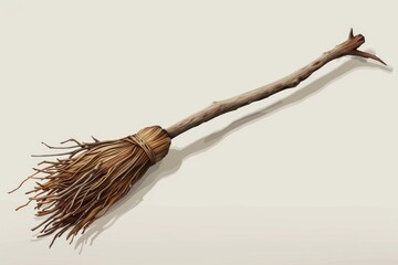 A broom with a long stick attached to it. Suitable for household and cleaning concepts