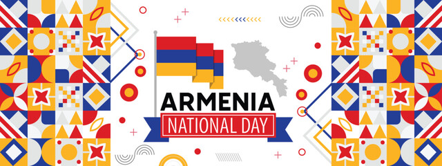 Armenia national day banner with Armenian flag map