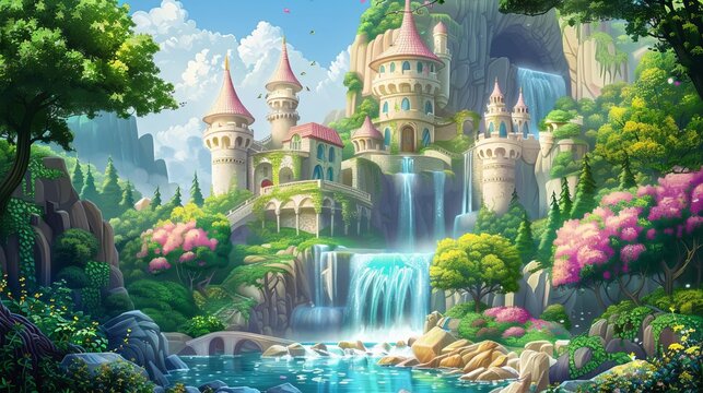 Craft a whimsical birds-eye view wedding icon with a touch of fantasy