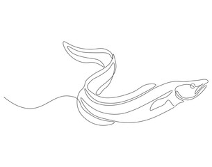 Continuous one line drawing of sea moray eel. One line drawing illustration of sea eel. Marine animal concept continuous line art. Editable outline.