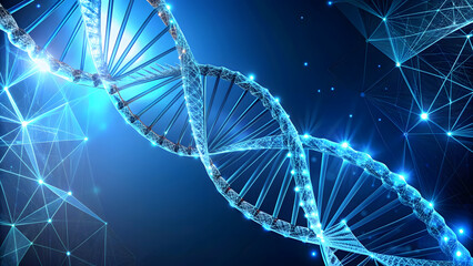 Genetic Evolution: Futuristic DNA Double Helix. Perfect for: Scientific conferences, medical presentations, genetics symposiums, Biology textbooks, science journals, genetics research websites.