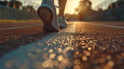 Person walking on a tennis court at sunset. Suitable for sports and leisure concepts