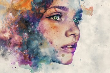 A vibrant painting of a woman's face. Suitable for art and creativity concepts