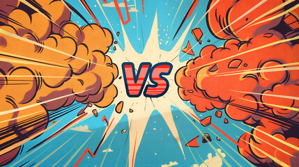 Cartoon comic background. Fight versus. Comics book colorful competition poster with halftone elements. Retro Pop Art style. Vector illustration.