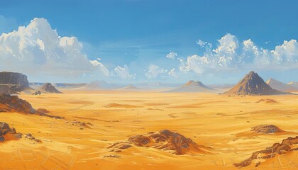Naklejka premium Illustrate a panoramic view of a vast desert landscape