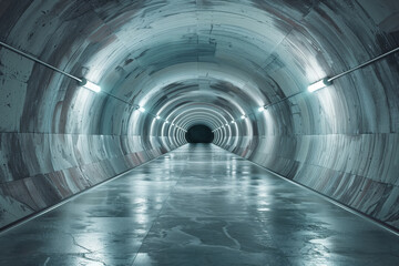Obraz premium Futuristic corridor tunnel with reflective floor and interior lighting design