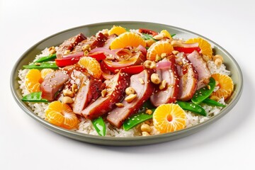 Colorful Mandarin Orange 5-Spice Pork Stir Fry with Red Bell Peppers