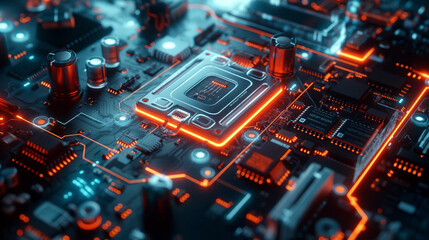 Obraz premium Circuitry Pulse: The Heartbeat of Technology