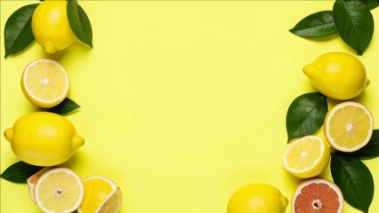 Yellow background with lemons on the edges.