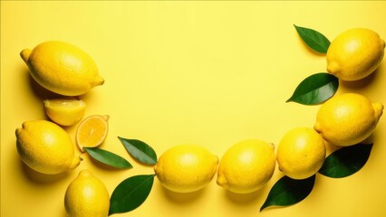 Yellow background on which the lemons are located.