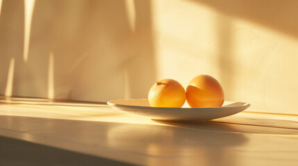 Serene Afternoon Light with Oranges on Plate