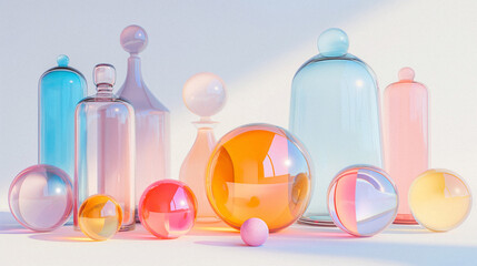 Pastel Serenity: Abstract Glassware and Spheres Arrangement