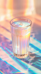Holographic Serenity: A Refreshing Drink in Pastel Light