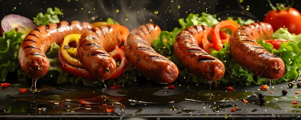 Scrumptious hotdog sausages, grilled to perfection and kept warm, served with fresh lettuce, ripe tomatoes, piquant onions, and spicy peppers to satisfy cravings