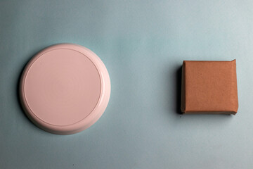 wrapped gift box with a circular space for text