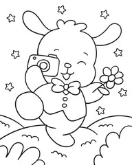 A cute Bunny Taking a Photo. Coloring book for children
