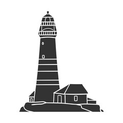 Lighthouse Icon Silhouette Illustration. Coastal Buildings Vector Graphic Pictogram Symbol Clip Art. Doodle Sketch Black Sign.