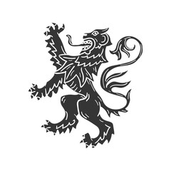 Heraldic Lion Icon Silhouette Illustration. Medieval Vector Graphic Pictogram Symbol Clip Art. Doodle Sketch Black Sign.