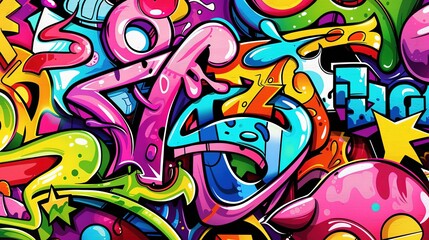 Fototapeta premium colorful graffiti art design bright cheerful whimsical background, Generative Ai