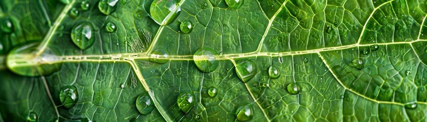 Raindrops on a leaf up close.