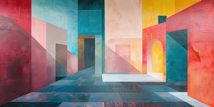abstract geometric illustration of colorful walls in the style of Luis Barragan, mexican artworks aesthetic