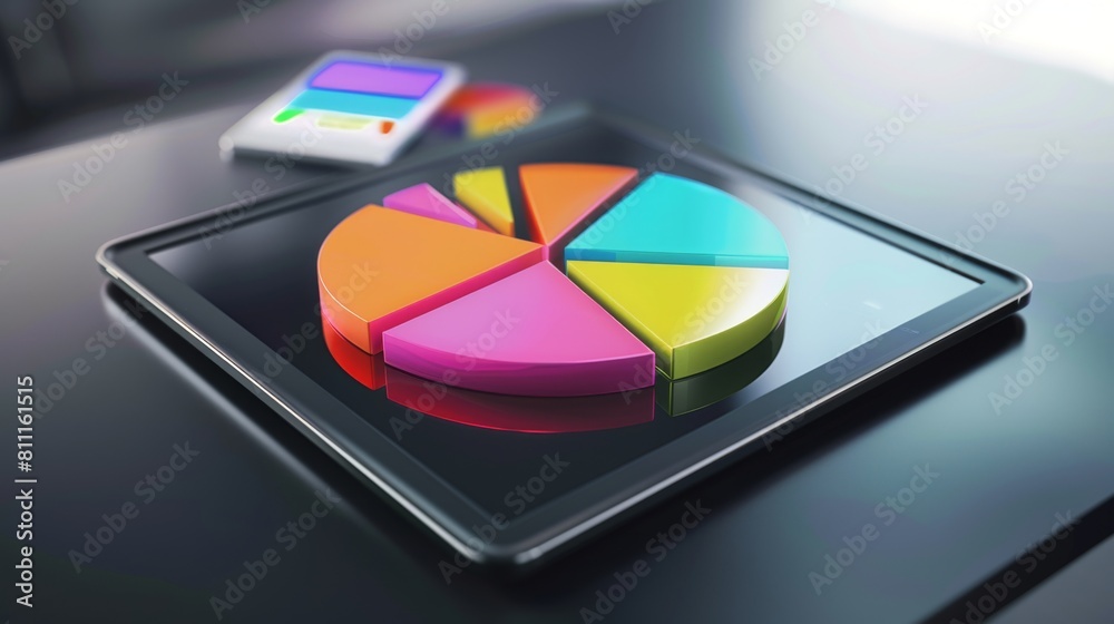 Leinwandbilder a digital tablet displaying a pie chart with colorful segments, showcasing statistical data and insi