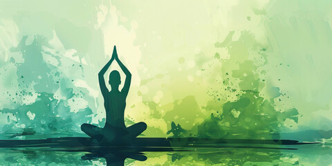 Balanced Yoga Practice: Minimalist Design with Calm Blue and Green Hues, Suitable for Yoga Environments
