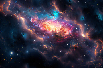 Naklejka premium View from space to a spiral galaxy and stars. Universe filled with stars