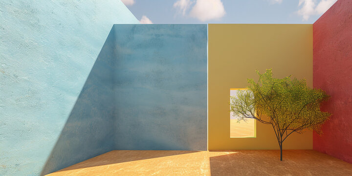 abstract geometric illustration of colorful walls in the style of Luis Barragan, mexican artworks aesthetic