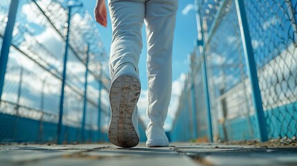 Image of an inmate s first steps outside of jail, breathing in the fresh air of freedom