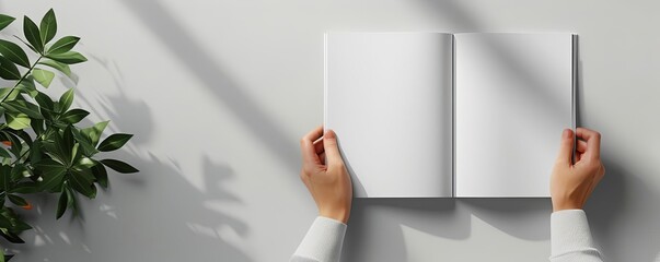 Magazine held with mockup on the cover, hand flipping through the pages