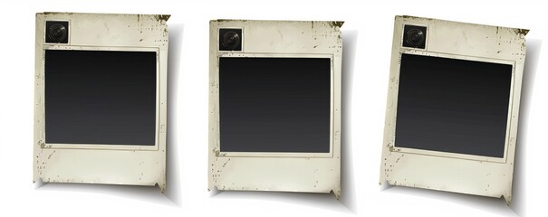 Set of Polaroid Photo Frames with Old Paper Texture on White Background, Vintage Style Clipart Collection