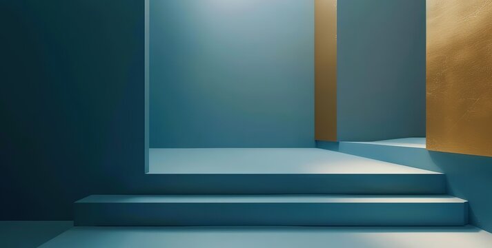 studio background blue yellow room with dim light, Generative Ai