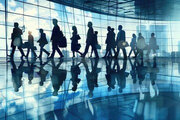 Business People Abstract. Group of Young Professionals Walking in a Busy Business Center