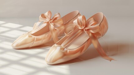3D realistic image of ballet shoes, clean lighting, isolated on background