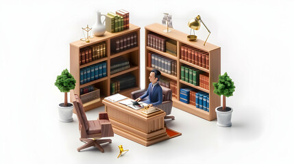 3D Cute Icon: Corporate Lawyer Negotiating High Stakes Contract in Modern Office