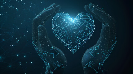 Abstract vector 3d human hands holding or giving heart, generative Ai