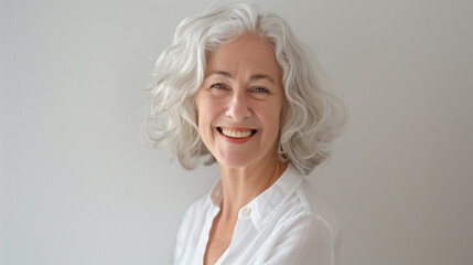 Fototapeta premium Smiling Older Woman with Short Gray Hair