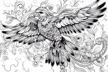 Obraz premium Coloring book antistress nature bird