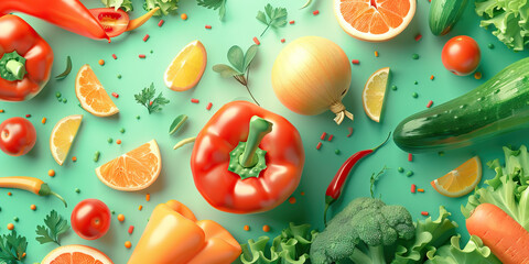 Fresh Vegetable Platter: Minimalist Design with Vibrant Green and Orange Colors, Signifying Health and Wellness