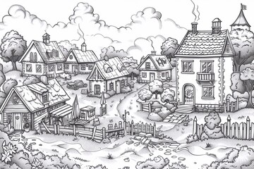 Coloring book antistress village