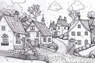 Obraz premium Coloring book antistress village