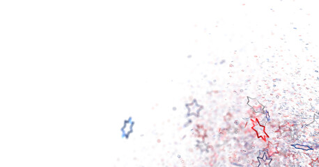 White banner with colorful stars.