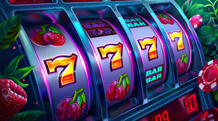 A slot machine or a spinning machine. A gambling game. A game concept. Luck and winnings