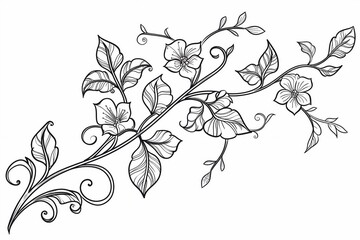 Fototapeta premium Fancy decorative floral vector branch lineart d adults. Illustration isolated on white background. Zen-tangle style.
